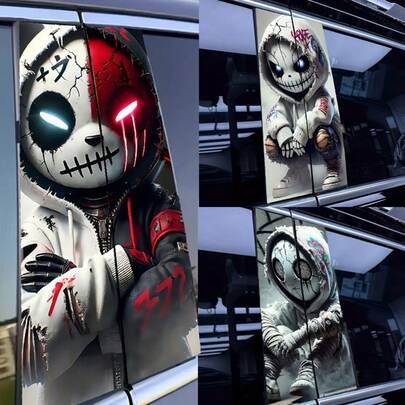 2张朋克风汽车贴纸 - 防水防刮乙烯基材质，适用于所有车型 - 动漫设计，闪亮红眼黑唇 - 完美适用于汽车、笔记本电脑和电脑 - 易于粘贴和移除 - 日常汽车装饰，笔记本电脑装饰 | 动漫汽车贴纸 | 乙烯基材质