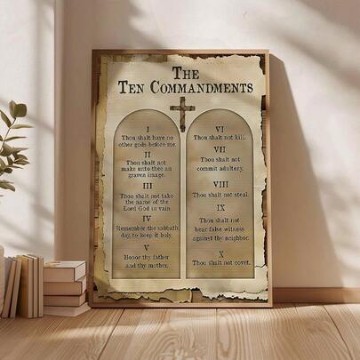 1pc Frameless Commandments Christian Canvas Wall Arts - Vintage Bible Verses Posters For Home Decor Religious Canvas Artwork For Bedroom, Office