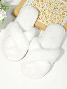 Women's Fashionable Fluffy Slippers, Soft And Lightweight Indoor Home Slippers, Quiet Carpet Slippers - 白色 - 查看 2