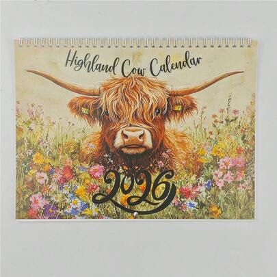 Calendario 2026 della Mucca delle Highlands - Mucca delle Highlands buffa nella vasca da bagno con disegno floreale, pianificatore mensile per ufficio e decorazione domestica, regalo perfetto per Capodanno o Natale, materiale cartaceo, stile a pagine ribaltabili, dimensioni elevate
