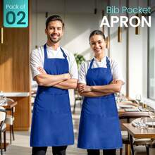 Utopia Kitchen Adjustable Bib Apron With 2 Pockets – Pack Of 2 Heavy-Duty Chef Aprons With Adjustable Neck Strap, Long Ties & Large Front Pockets, Protective Cooking Aprons For Men & Women, Machine-Washable, Durable Everyday Kitchen & Craft Wear - Blue - View 1