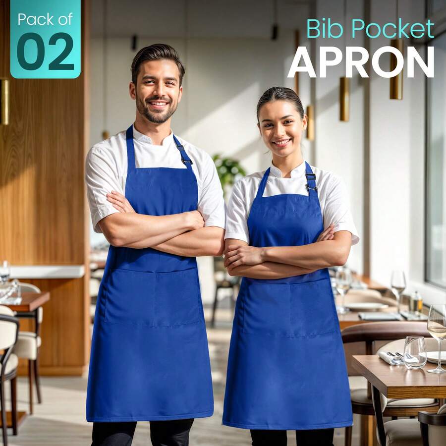 Utopia Kitchen Adjustable Bib Apron With 2 Pockets – Pack Of 2 Heavy-Duty Chef Aprons With Adjustable Neck Strap, Long Ties & Large Front Pockets, Protective Cooking Aprons For Men & Women, Machine-Washable, Durable Everyday Kitchen & Craft Wear - Blue - View 1