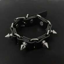 1 Stück Punk-Stil personalisiertes PU-Leder Armband, minimalistischer kantig Hip-Hop Totenkopf Nieten Muster Leder Armband Accessoire