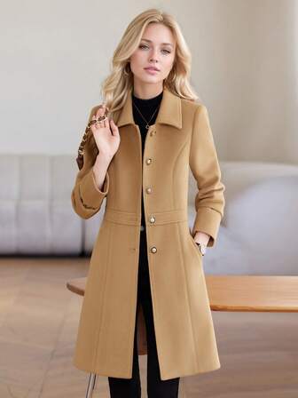 2025 Nuovo cappotto casual di media lunghezza, caldo e spesso, aderente, per l'autunno/inverno per le donne