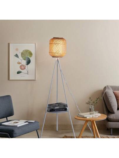 Alpinaluz Aluminum Tripod Vloer Lamp Bamboo Wicker Shade Diff Tray Tafel Living Room Bedroom E27 view 7