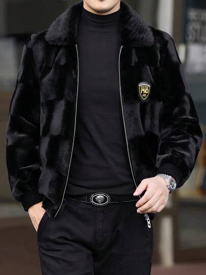 Men'S Fashion Faux Mink Coat, Luxury Thick Warm Lapel Collar, Jackets Are Suitable For Winter With Letter Patterns