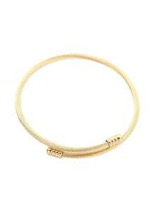 1pc Stainless Steel Minimalist Textured Adjustable Bangle Bracelet, Suitable For Daily Wear - Bracelet - View 7
