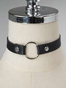1 chiếc vòng cổ thời trang bằng da PU có khoen tròn hình chữ O dành cho váy dự tiệc, phụ kiện choker dành cho nữ - màu đen - Xem 5