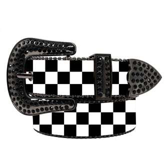 1pc Dual-Color Checkerboard PU Leather Punk Hip-Hop Fashion Rhinestone Checkerboard Print Belt Old Money Vintage Autumn/Fall Urban Outfit Classic Christmas Winter Fashion Daily Men Boyfriend Gift