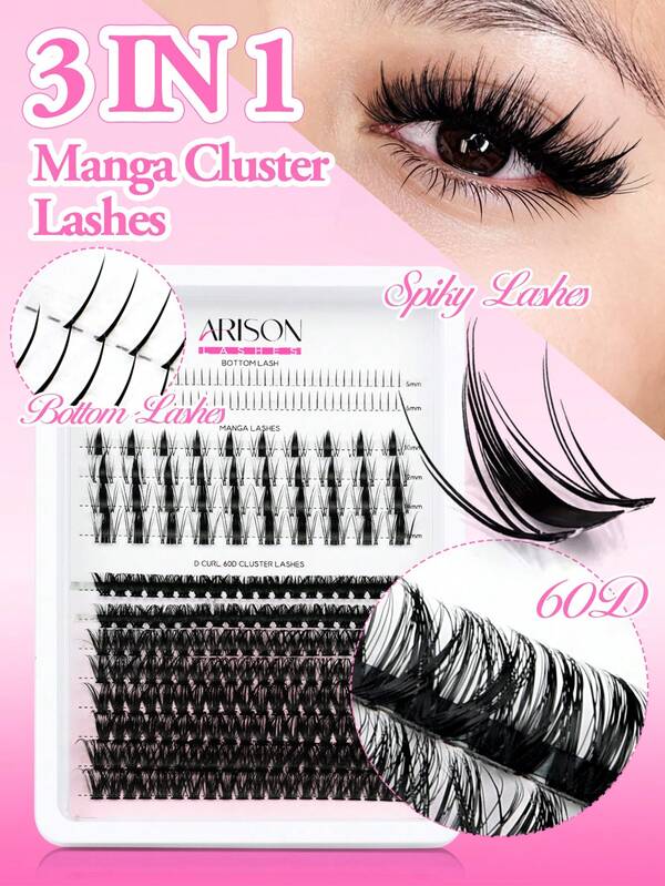 أريسون 3 في 1 280 قطعة رموش قاعدية مانجا رموش مستعارة DIY للكريسماس مروحة جاهزة نظرة عين القطة رموش فردية إضافات رموش مستلزمات DIY في المنزل بسهولة وراحة