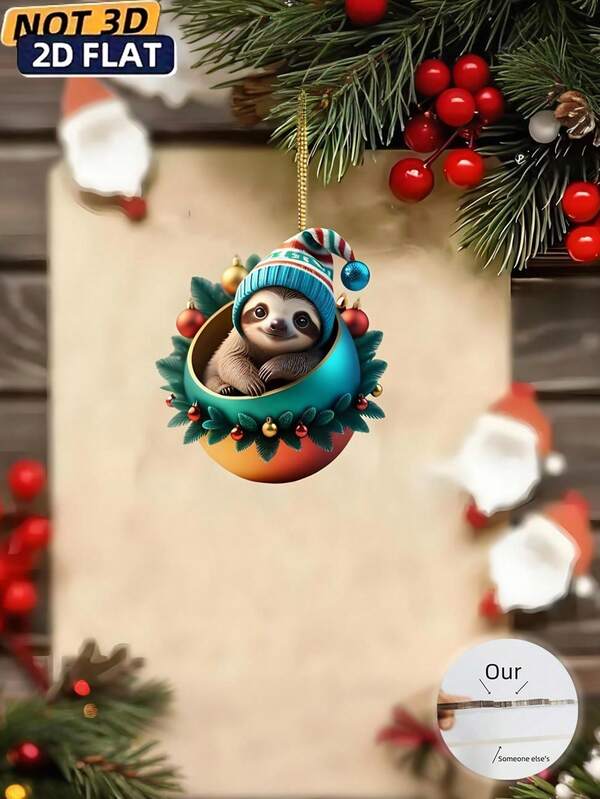 1pc Acrylic Sloth With Blue & White Hat - Versatile Christmas Decor For Car Rearview Mirror, Backpack Keychain, And Party Accessory