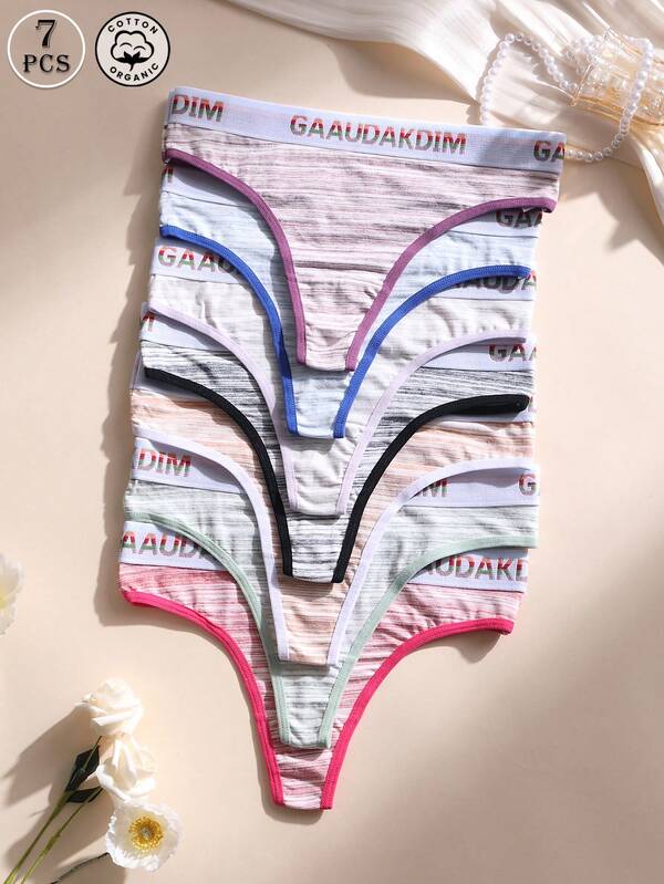 7 Stücke Damen Sexy Baumwolle String Unterhosen mit niedriger Taille, nahtlos, mit Buchstaben-Gürtel, weich, bequem und atmungsaktiv für Yoga, Sport und den täglichen Gebrauch