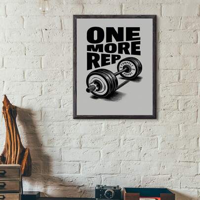 1 Stück motivierende Fitnessraum Wandkunst Bild Schwarz-Weiß Leinwanddrucke "Noch eine Wiederholung" Fitness Poster Hantel Design Wanddekoration für Heimtrainingsraum oder Fitnessstudio Geschenk für ihn ohne Rahmen