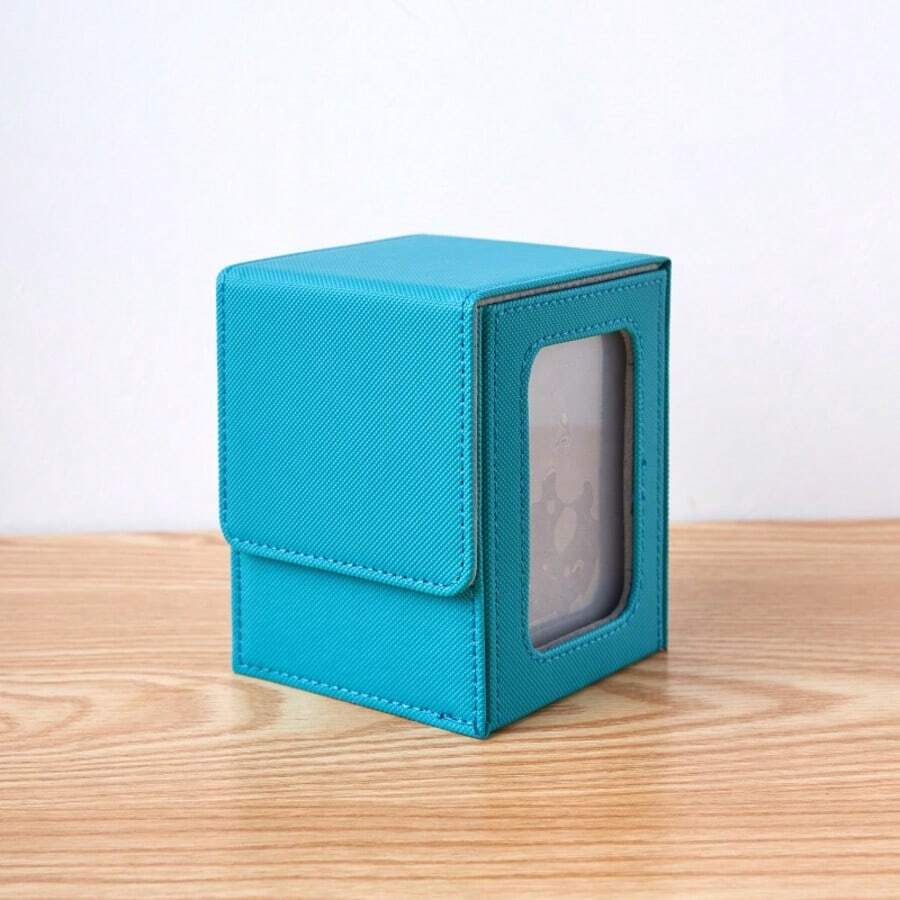 [Card Storage Box] Premium PU Multi-Color Stackable Card Storage Box With Leader Display Window For MTG, PTCG & TCG Board Games - 120 Cards Capacity - Blue - View 1