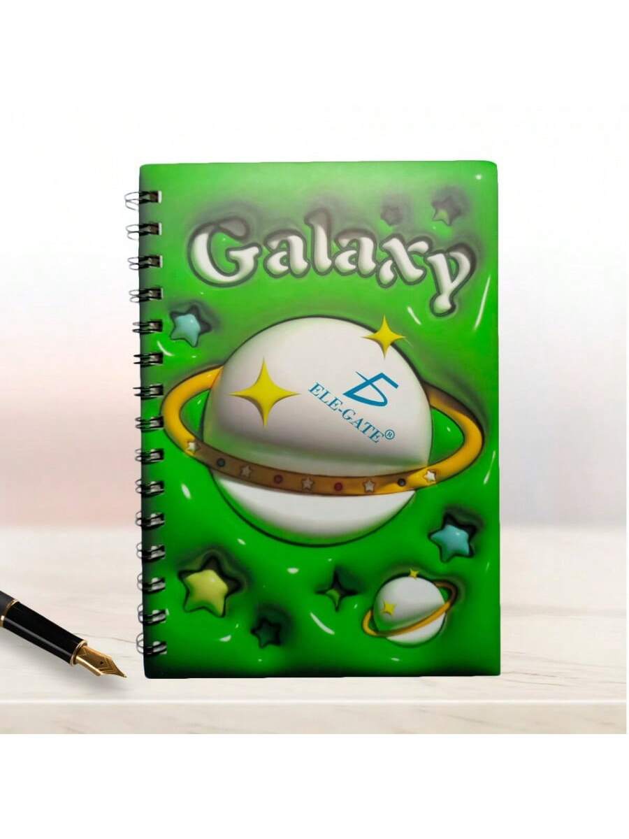 Cuaderno de 80 hojas rayadas con estilo espacial y espiral metálico