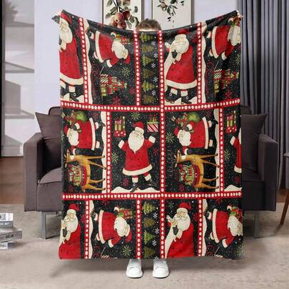 1 Stück Weihnachtsmuster bedruckte Decke, warm, weich und bequem Flanelldecke geeignet für Sofa, Bett, Auto, Büro, Zimmer, Camping, Reisen, Geschenk für alle Jahreszeiten