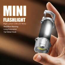 1 Stück Mini LED COB Taschenlampe USB wiederaufladbar mit Haken, tragbarer Schlüsselanhänger Licht für Outdoor Camping mit rotem und blauem Licht