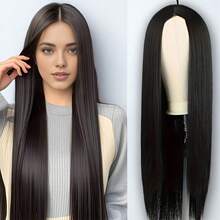 Parrucca nera lunga e dritta in fibra sintetica resistente al calore per donne