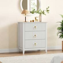 Fluted Dresser For Bedroom 27.5" Wide, 3-Drawer Wood Dresser Nightstand For Bedroom, Modern Chest Of Drawers, Storage Organizer Cabinet For Living Room, Hallway, Entryway - White - View 1