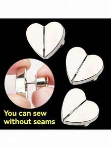 Conjunto de 1/3 pares de fechos magnéticos para cortinas, em formato de coração, removíveis e sem necessidade de pregos. Botões metálicos para bloquear a luz em cortinas de banheiro e janelas, protegendo a privacidade em hotéis. Acabamento metálico premium.