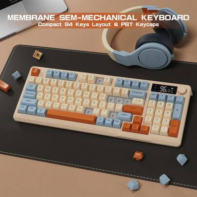 M96 kabellose Gaming-Tastatur, Drehknopfsteuerung Bluetooth/2,4G kabellose mechanische Tastatur, RGB LED-Hintergrundbeleuchtung mit Bildschirm, PBT-Tastenkappen, 2000mAh, 94-Tasten-Layout für Win/