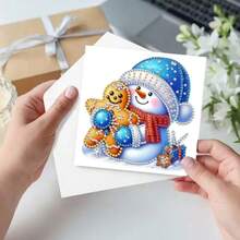 6pcs Diamond Painting Greeting Card Set, DIY Christmas Snowman Design - Includes 6 Envelopes, High-Quality Craft Paper Material, Mosaic Art Creative Postcard. Suitable As A Holiday Greeting Or To Convey Heartfelt Wishes, Expressing Warmth And The Best Wishes. - Multicolor - View 3