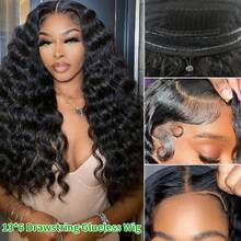 bling hair Deep Wave 13x4 13x6 Transparent Lace Front Wig 30 32 Inch Wear And Go 13x4 13x6 Lace Frontal Drawstring Glueless Wig 200% Density 34 36 Inch 5x5 6x4 9x6 Pre Plucked Pre Cut Lace Front Glueless Wigs For Women Natural Black Glueless Wig - Natural Black - 查看 2
