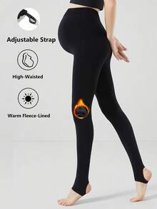 1pc Black Maternity Tights - Warm Lining, Versatile For Autumn/Winter, With Adjustable Waistband