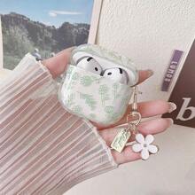 TLL  MINSCOSE Compatible With AirPods 4 Clear CaseCute Flower Floral Aesthetic Design With Flowers Keychain Soft TPU Protective Shockproof Case For Women Girl For Airpods 4-Green2574 - 綠色 - 查看 2