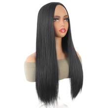 Parrucca nera lunga e dritta in fibra sintetica resistente al calore per donne