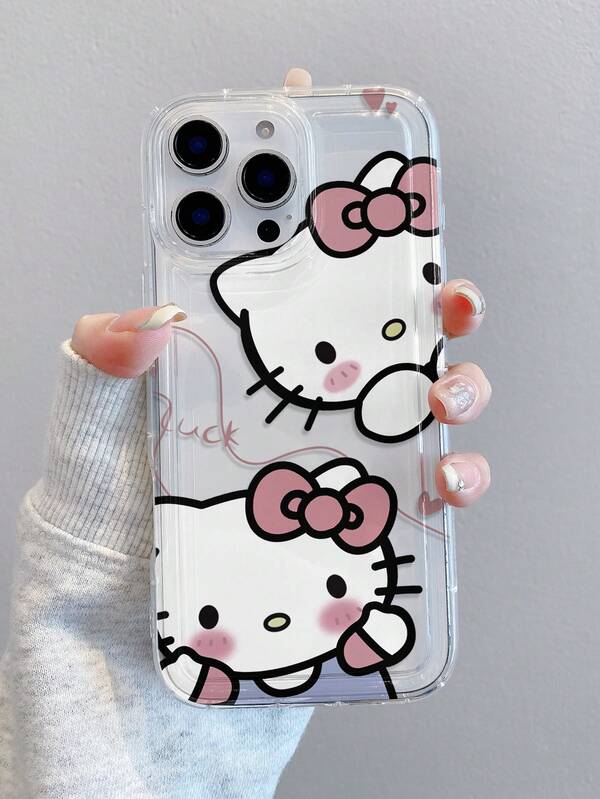 Sanrio 1 pieza Funda protectora de teléfono con diseño de gato Hello Kitty, de material TPU con cojín de aire transparente y resistente a caídas, adecuado como regalo festivo, compatible con iPhone XS/XS Max/XR/11/12/13/14/15/16 Pro/17 Air/Pro Max/14/15/16 Plus y teléfonos Samsung, apto para hombres y mujeres