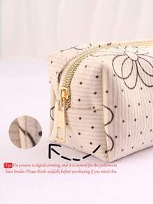 1pc Vintage Corduroy Flower Pencil Case With A Smooth Zipper, Easy To Glide, For Stationery Storage, Large Capacity, Portable Storage, Desktop Storage Pencil Case, Clutch Storage Pencil Case, Office Supplies, Student Supplies, As A Birthday Gift, Everyday Gift, Surprise Gift, Bridesmaid Gift.