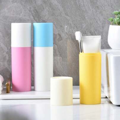 Novo estojo portátil 2 em 1 para escova de dentes e pasta de dente com copo de enxágue, design colorido para um visual moderno, cada membro da família pode usar uma cor diferente, essencial para casa, viagens e negócios