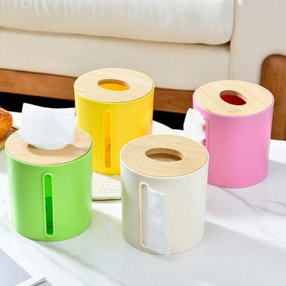 Nova caixa de lenços multicolorida, design com tampa de bambu mais elegante e durável, dispensador de lenços de papel frente e verso, adequada para cozinha, banheiro, sala de estar, quarto e outros espaços