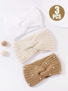 3 Pieces Chunky Knit Headbands Braided Winter Headbands Ear Warmers Crochet Head Wraps For Women Girls