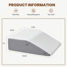 7"-12" Therapeutic Wedge Pillows - Certified Memory Foam For Acid Reflux, Back Pain & Sleep Apnea Relief (3 Heights) #PosturePillow #PainRelief - White and Gray - View 13