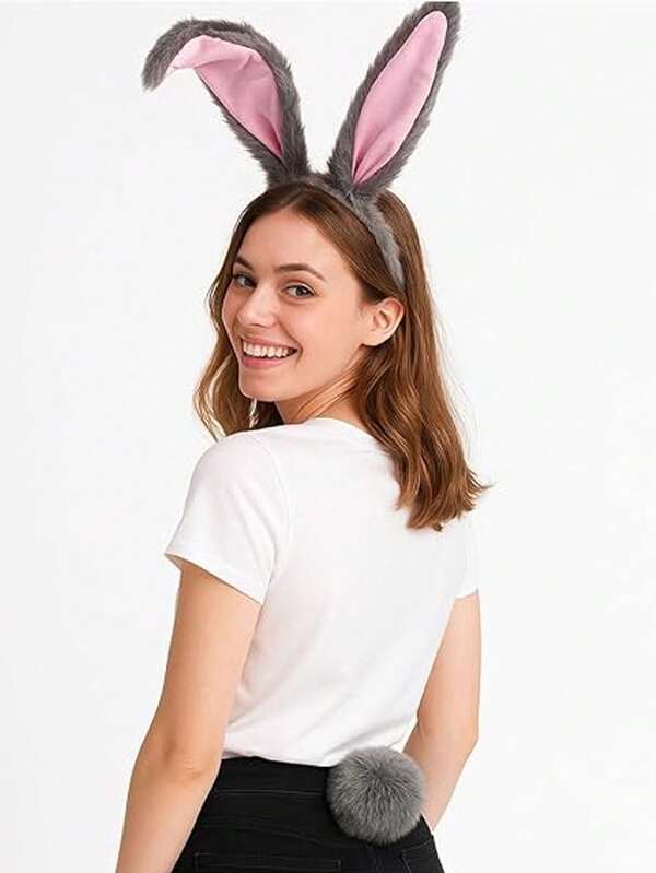 Adorkable Headband Cartoon Rabbits Hair Hoop Eye-Catching Headpiece Headwear For Halloween Cosplay Role Play