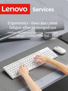 Lenovo Juego de teclado y ratón inalámbricos, diseño delgado, para oficina en casa/negocios, conjunto clásico de moda, juego de teclado y ratón minimalista, portátil ligero y duradero, compatible con varios dispositivos - Blanco clásico - Ver 4