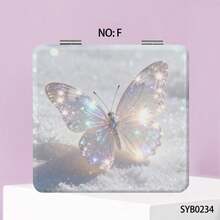 1 pezzo Specchio da trucco bifacciale, nuovo stile Ins con design a pois scintillanti, fiocco di perle, lettera inglese, cuore, pizzo floreale sexy, candela, farfalla di lusso colorata e brillante, specchio compatto portatile e pieghevole, strumento cosmetico, specchio a mano, specchio da tasca, specchio decorativo per casa, viaggio, matrimonio, festa, compleanno, regalo
