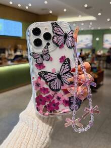 Custodia morbida per telefono con disegno di farfalle e fiori viola, compatibile con 13 Pro Max, 14 Pro Max, 13/12/11/Pro Max, XR/XS Max/XS, 7/8, 16/16 Pro Max, 13 Pro Max 17, 17 Air, 17 Pro Max, 12 Mini, articolo regalo di moda con cordino