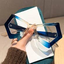 1 Pair Of Polygonal Color Block Face Slimming Reading Glasses Fashionable Matching Multiple Colors +100~+400 Different Degrees Available Computer Reading Eye Protection - 橙色框架 - 查看 5