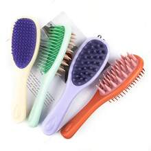 Spazzola per massaggio del cuoio capelluto a doppia faccia - setole in silicone e massaggiatore del cuoio capelluto, colori tenui (verde chiaro, rosa, arancione, viola, beige) - adatta per capelli asciutti e bagnati, manico ergonomico per la cura dei capelli e della pelle, spazzola da viaggio portatile, design leggero, texture morbida, setole delicate, per professionisti del salone e uso domestico