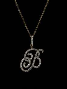 1 件铜锆石 A-Z 字母吊坠链项链时尚女士姓名首字母珠宝