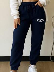 jogger mujer  pants deportivos dama conjunto deportivo gris  pantalón con puño en el tobillo ropa cómoda para gimnasio  outfit casual femenino  look deportivo urbano - Azul Marino - Ver 3