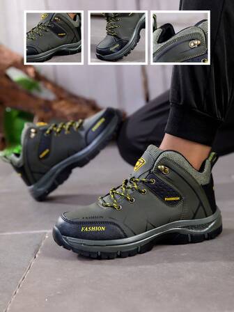 1 par de botas de senderismo de alta resistencia con suela gruesa antideslizante, zapatos de senderismo de alta gama impermeables y antideslizantes para otoño/invierno, zapatos deportivos profesionales para viajes y senderismo, botas de senderismo planas y cómodas con cordones, zapatos de senderismo cálidos para exteriores, tallas 39-46