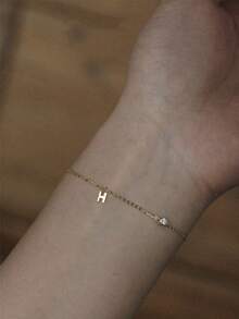 1pc Stainless Steel H-Letter Zirconia Decor Minimalist Bracelet, Delicate & Versatile