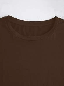时尚简约通勤必备上衣，纯色圆领长袖宽松女式T恤，柔软百搭，适合日常、居家、旅行、四季穿着，秋冬休闲春季皆宜。 - 棕色 - 查看 5