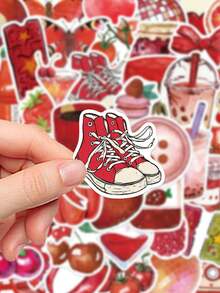 50pcs Cherry Downtown Stickers: Fresh And Cute Decor For Notebooks, Phone Cases, Water Bottles, Luggage, And Tablets Waterproof Decals