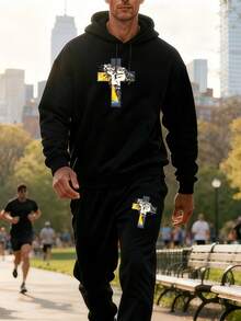 The Cross Of Jesus Mens Black Hoodie And Jogger Tracksuit Set 2 Piece For Workout Routine, Casual Lounge And Urban Look - Đen 20 - Xem 2