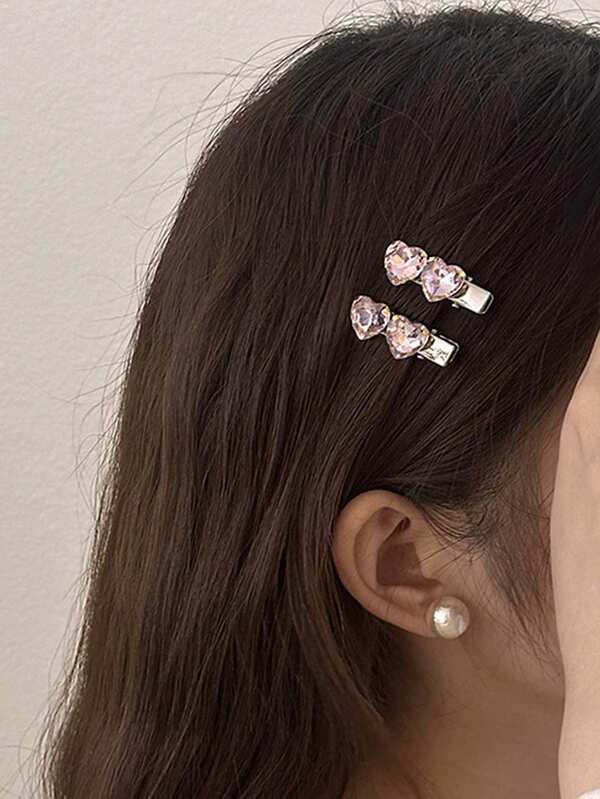 1 Fermaglio per capelli alla moda a forma di cuore rosa e bianco con strass, molletta per frangia dal temperamento dolce, Molletta per capelli laterali, accessorio per acconciatura, accessorio per capelli e accessorio per la testa da donna per uso quotidiano, regalo, viaggio, regalo per donna, accessori per capelli, riempimento calze